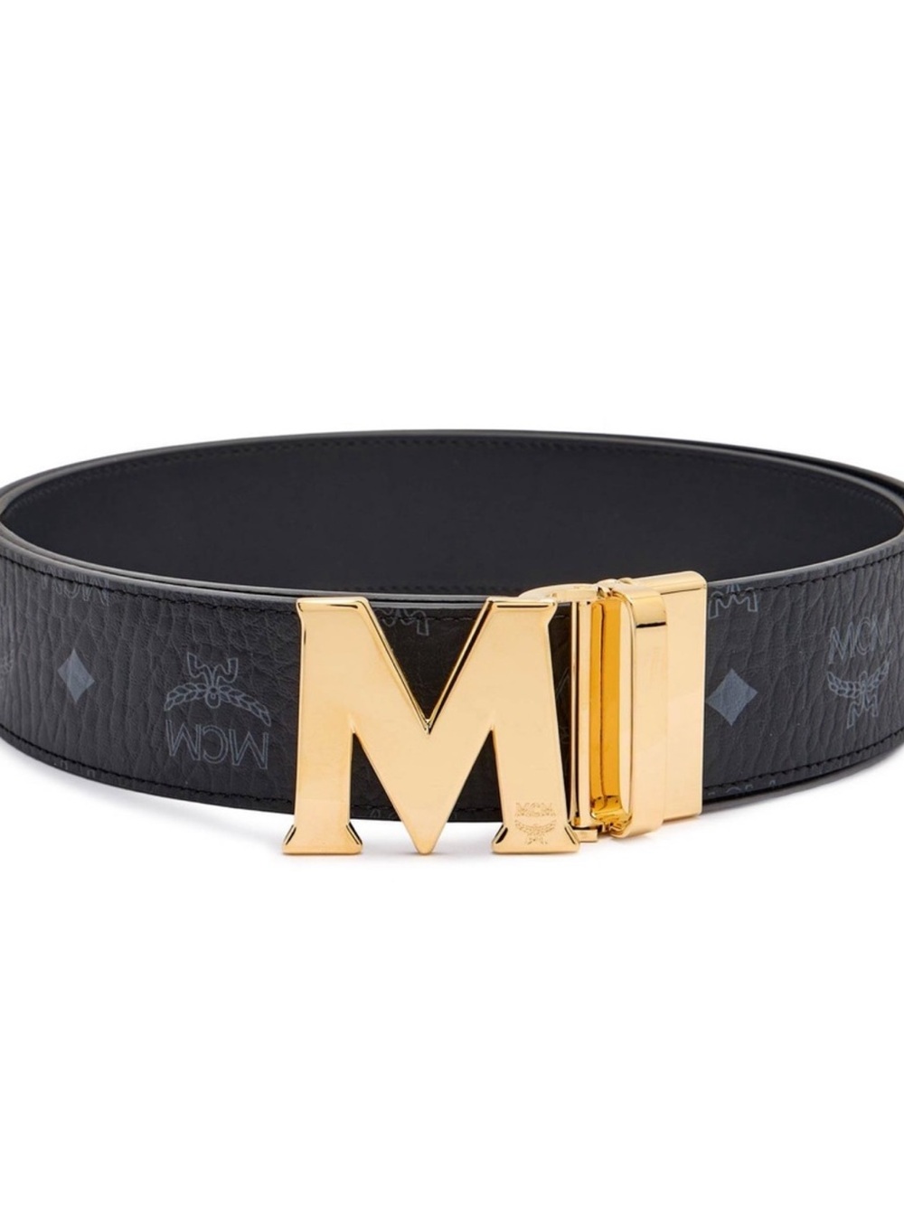 Authentic MCM Gold Logo Buckle Leather Belt